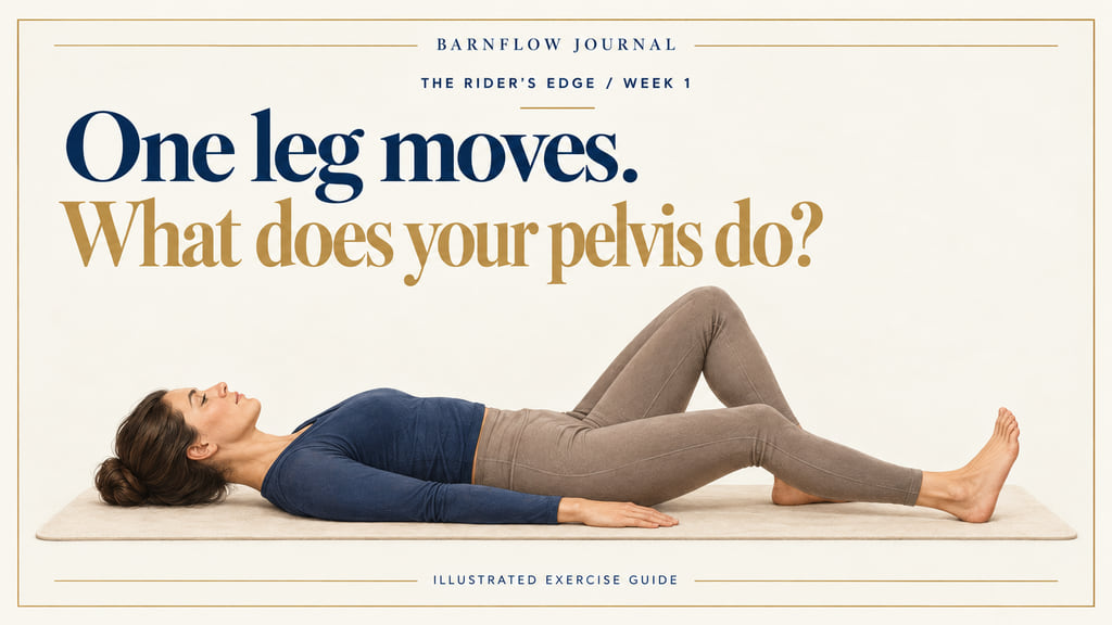 Editorial illustration of a supported heel slide, with the title One leg moves. What does your pelvis do?