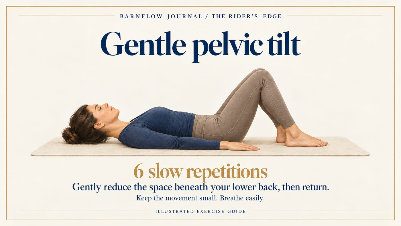 Illustrated supine position for a gentle pelvic tilt, with knees bent and both feet supported.